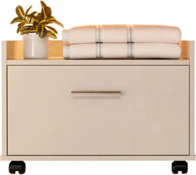 Gabinete Armário Para Banheiro Com Gaveta E Rodinhas (Off White)
