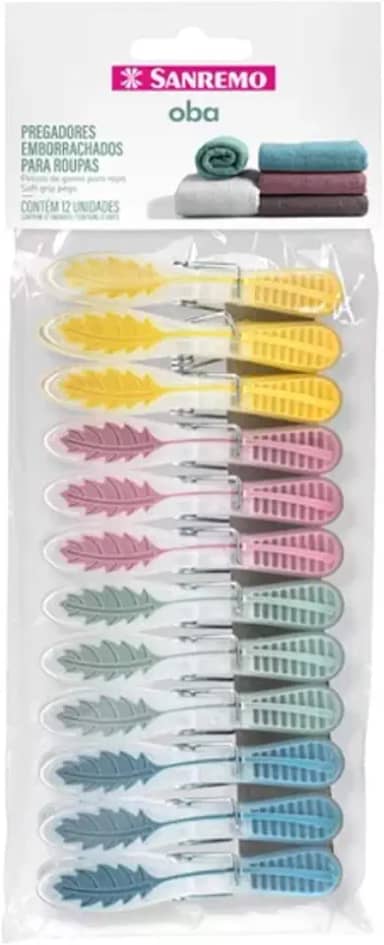 Sanremo - Prendedor de Roupas Plástico, Pacote com 12 Unidades Coloridas, Linha Oba