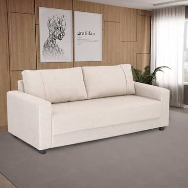 Sofá 3 Lugares Herval Clean Linho Bege, 200 cm