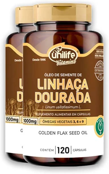 Kit 2 Óleo de Semente de Linhaça Dourada Unilife 1000mg 120 Cápsulas
