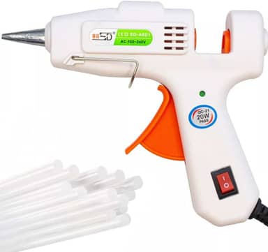 Pistola de Cola Quente com Bico Fino e Botão Liga e Desliga 5 Bastões Bivolt 100 / 220v para Bastão Fino de 7mm