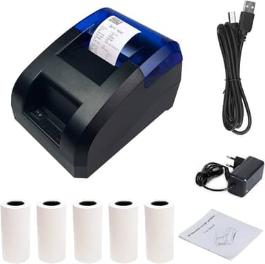 Impressora de recibos Bluetooth térmica portátil ou impressora POS USB Dual Connectivity com 5 rolos de paple,58mm,alta velocidade 70mm s impressão para restaurantes varejo,auto temperatura contral