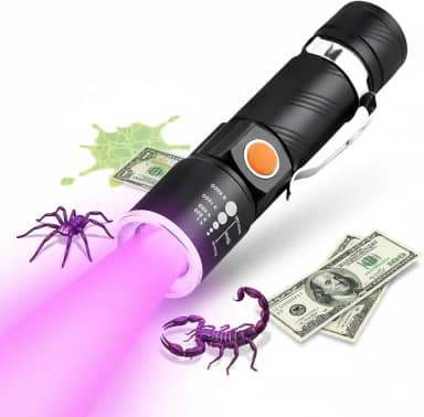 Lanterna de mao LED UV Recarregável - Luz Negra Ultravioleta Potente p/Escorpiões, Insetos, Manchas e Pets, Notas Falsas