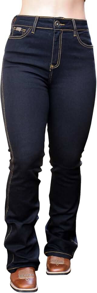 Calca Country Feminina Jeans Flare Barra Larga Cós Alto Elastano Texana Cowboy Rodeio Tradicional Pura Raca