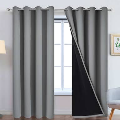 Cortinas Yakamok 100% blackout, painéis de cortina térmica isolados à prova de som, cortinas com bloqueio de luz total com forro preto para quarto Sólido W52 x L84 Cinza