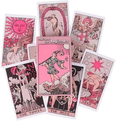Pink Tarot For Beginners, Baralho de Tarô Completo em Rosa Claro, 78 Cartas, Estilo Waite Clássico, 6 x 11 cm, com Caixa Decorativa