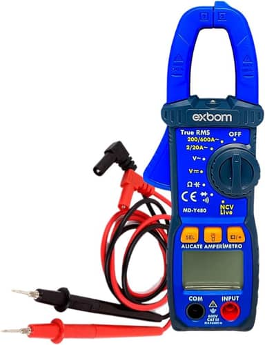 Alicate Amperímetro Profissional Digital True RMS CAT III 600V Automático Tensão Corrente Resistência Capacitância NCV Lanterna Eletricista Display LCD