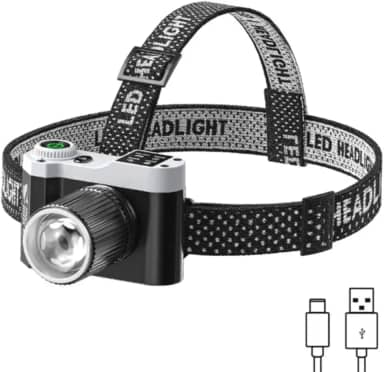 Lanterna de Cabeça LED Recarregável com Zoom Ajustável Foco Regulagem de Inclinação até 90 Graus Fita Ajustavel Ciclismo Pesca Bike Caminhada Acampamento Corrida