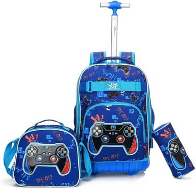 Kit Mochila de Rodinhas Menino Reforçada Lancheira térmica