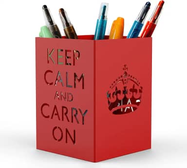 Mango Steam Suporte de caneta de metal, organizador de copos de pincel de maquiagem para escritório, banheiro, penteadeira (mantenha a calma, vermelho)