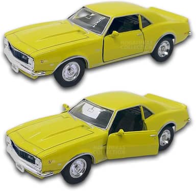 Carrinho de ferro Camaro amarelo Z28 1968, Miniatura de carros esportivos clássicos, Abertura de portas, 12 CM, welly