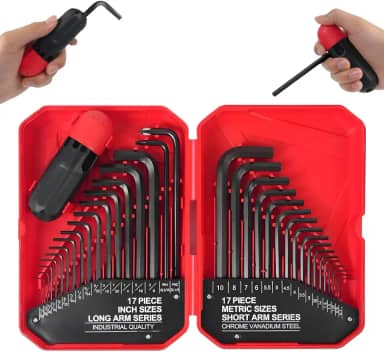 Jogo de 35 Peças Chave Allen com Manopla Auxiliar - Métrico (0.7-10mm) e Imperial (0.028-3/8") - Kit Completo para Manutenção