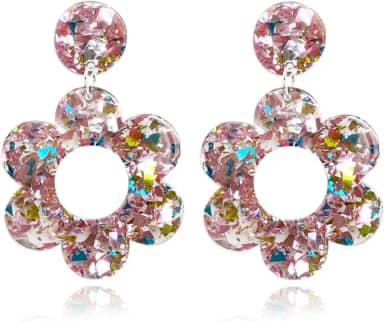 Brincos com pingente de flor vazada vintage flor margarida 60 anos 70 anos brincos de flor para mulheres meninas dia das mães/presente de dia dos valentianos 70 anos 80 joias