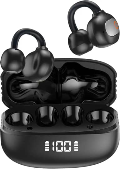 Fone de Ouvido Sem Fio Bluetooth para Corrida 40h de ReproduçãO Bluetooth 5.3 Fones de Ouvido Sem Fio com Clipe de Orelha Aberta com Design de Display Digital Inteligente (Preto)