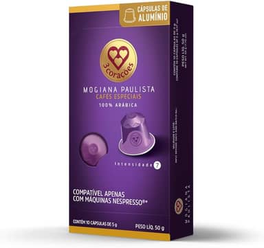 3 Corações Cápsulas de Café Mogiana Paulista, Compatíveis com Nespresso, contém 10 cápsulas