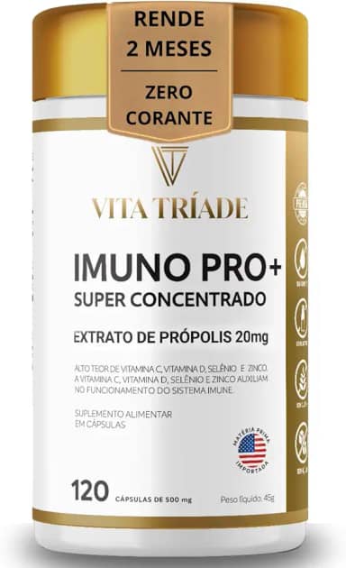 Vitamina para imunidade Concentrado com Vitamina C, D3, Zinco, Selênio e Própolis Verde – IMUNO PRO+ Vita Tríade – 120 Cápsulas