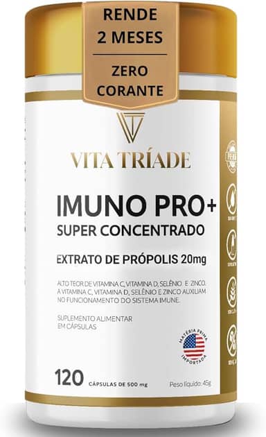 Vitamina para imunidade Concentrado com Vitamina C, D3, Zinco, Selênio e Própolis Verde – IMUNO PRO+ Vita Tríade – 120 Cápsulas