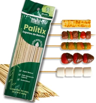 50 Espeto Palito Bambu 25cm Churrasco Doce Buffet Artesanato Natural