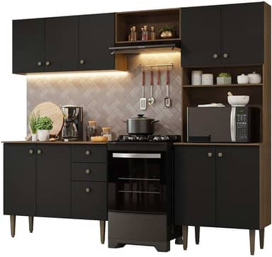 Armário de Cozinha Compacta 235cm Rustic/preto Gourmet Madesa 01