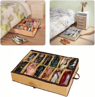 Sapateira Flexível Organizadora de Sapatos – 12 Pares, Dobrável, Respirável, Com Zíper e Divisórias, Ideal para Armário, Cama e Closet