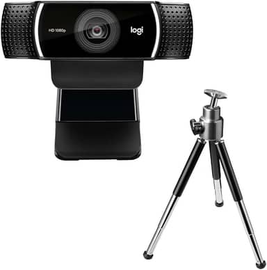 Webcam Full HD Logitech C922 Pro Stream com Microfone para Gravações em Video 1080p e Tripé Incluso, Compatível com Logitech Capture, black