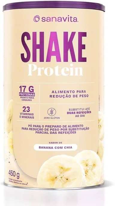 Sanavita Shake Protein - Substituto de Refeição - Sabor Banana com Chia - 450g