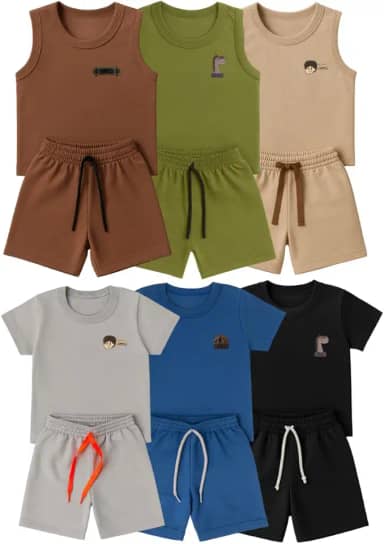 Kit 6 Peças Conjunto Infantil Menino Camiseta e Bermuda Lisas, Roupas de Verão Leves e Fresquinhas, Moda Infantil Masculina para Escola, Passeio e Dia a Dia