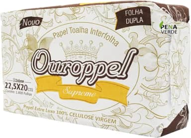 Papel Toalha Interfolha 2 Dobras 22,5x20cm Folha Dupla CX 1000 FL Ouroppel