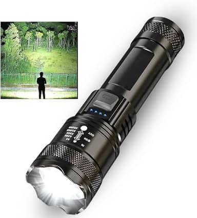 Lanterna Tática Militar T9 Recarregável USB P50 | 1800 Lumens Super Potente | 3 Modos de Iluminação | Feixe Ajustável Longo e Curto Alcance | Indicador de Bateria | ABS Resistente