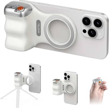 Alça magnética para câmera de celular, suporte de fotografia de selfie para smartphone com botão de obturador sem fio para iPhone 16, 15, 14, 13, 12, Pro, Max, Android, vlog, vídeo, fotografia (branca