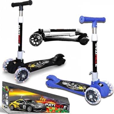 Patinete Super Scooter Carros 3 Rodinhas Reforçado com Luzes LEDs nas Rodas Freio Azul ou Preto