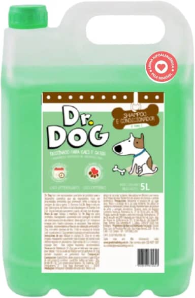 Shampoo & condicionador C�es e Gatos Dr. Dog 5x1 5 Litros Pets peles sens�veis, Xampu Hipoalerg�nico, Antial�rgico, N�o Arde os Olhos, Pet shop, Fragr�ncia Suave, Alto rendimento