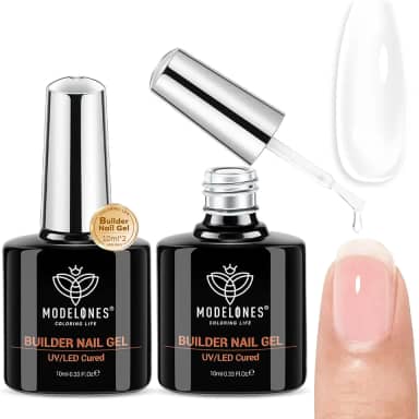 modelones Builder Nail Gel, 2 Pcs Clear Builder Nail Polish for Thickening Strengthener Apex Building Extension Rubber Base Gel Polish in a Bottle for DIY Home Salon Gifts 10ml LED Lamp Cured