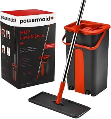 Mop Rodo de Limpeza com Balde Lava e Seca Mopi Flat, Refil de Microfibra, Balde 5 Litros | Esfregao de Limpeza