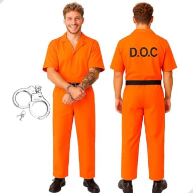 Fantasia de prisioneiro para adultos, Unissex Homens e Mulheres, laranja, prisão, presidiário, Halloween, cosplay, roupa feminina e Masculina Laranja