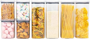 Kit 8 Potes Herméticos Acrílico Quadrado Empilháveis, Tampa de Vedação Silicone, Porta Alimentos e Mantimentos, Armário Cozinha Despensa