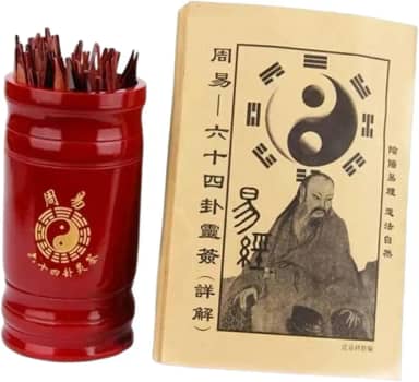 harayaa Conjunto de ferramentas de adivinhação chinesa i Ching com balde de armazenamento de livros, ferramentas de varetas da sorte, livro de adivinhação