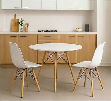 Conjunto Mesa Jantar Eiffel Mdf Redondo 75x70cm Tampo Branco Ou Preto + 2 Cadeiras Charles Eames Eiffel Jt Home (BRANCO)
