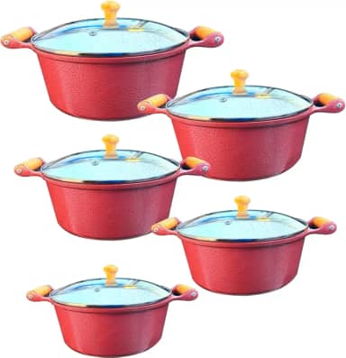 Jogo Panelas Cerâmica Atoxica Antiaderente Com Cabo de Madeira Tampas de Vidro Temperado