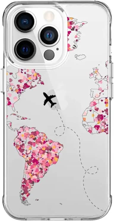 Capa Capinha Anti Impacto para Iphone 11, 12, 13, 14, 15 e suas variações Modelo Mapa Mundi Corações (Iphone 11)