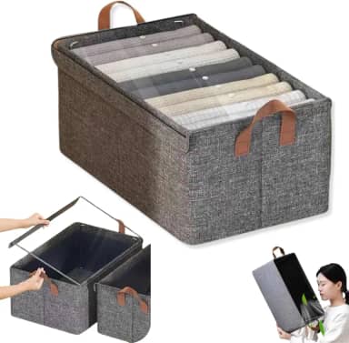 Kit C/4 Caixa Organizadora Com Tampa Transparente e Alças | Dobrável, Reforçada, Multiuso e Fácil de Limpar | Ideal para Closet, Guarda-Roupa e Lavanderia | Marca Bigzu®