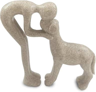 Escultura de cachorro, decoração de casa, estátuas fofas de homem e cachorro para prateleira, sala de estar, quarto, casa, presentes de memória de Natal para amantes de animais de estimação (arenito)