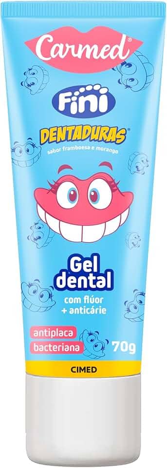 Carmed Fini Dentaduras Gel Dental com Flúor Sabor Framboesa e Morango 70g