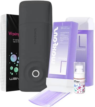 Waxfans Kit de cera roll-on, kit de rolo de cera para depilação, resfriamento automático, sem queimaduras, seguro e fácil de depilar em casa, kit de depilação para mulheres e homens, com 2 cartuchos