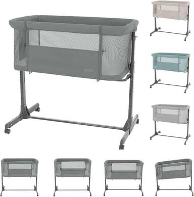 Kikkaboo Berço Noah, ajustável, rodas, anti-refluxo, abre de um lado, cor: cinza escuro