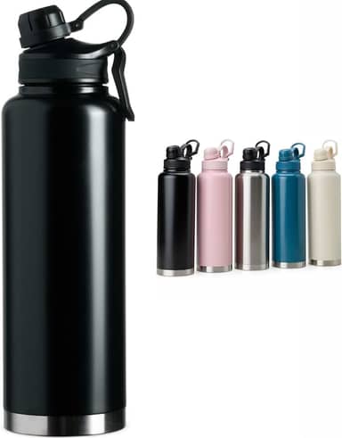 GARRAFA TÉRMICA GRANDE 1.5 LITROS, QUENTE, FRIO, INOX DUPLA PAREDE, CAFÉ ACADEMIA TRABALHO (PRETO)