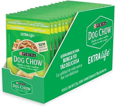 Pack Ração Úmida Cães Filhotes Dog Chow Frango - Com 15 Sachês 100g