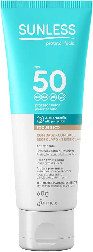 Sunless Protetor Solar Com Base Bege Claro Fps 50 Toque Seco Com Efeito De Base 60G