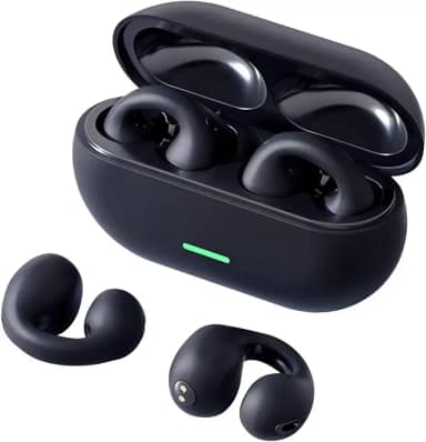 Fones de Ouvido sem Fio Com Clipe de Orelha Aberto, Fones de Ouvido Esportivos sem Fio Bluetooth 5.3, Microfone e Gancho de Orelha Integrados, 36 Horas de Reprodução, Design à Prova D'água(Preto)
