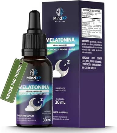 Melatonina 100% Pura Sublingual 30ml Sabor Morango RÁPIDA ABSORÇÃO 360 doses MINDXP NUTRITION